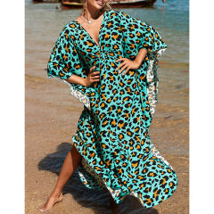 Green Stripe Print Long Kinimo Beachwear TQL310062-9