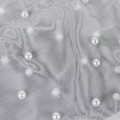 White Splicing Mesh Beading Peplum Style Evening Dress