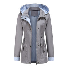 Gray Hooded Detachable Windproof Plus Size Windbreaker TQK280123-11