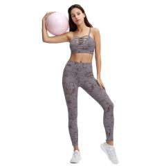 Gray Tie Dye Print Front Criss Cross Bra with Pant Set TQK710272-11