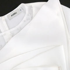 White Splicing Mesh Beading Peplum Style Evening Dress