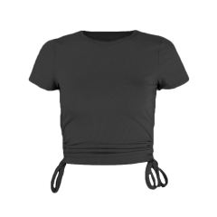 Black Sides Drawstring Short Sleeve Crop Top TQK210630-2