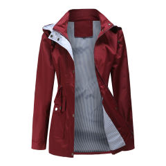 Wine Red Hooded Detachable Windproof Plus Size Windbreaker TQK280123-23