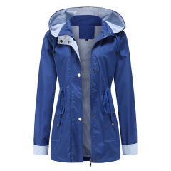 Blue Hooded Detachable Windproof Plus Size Windbreaker TQK280123-5