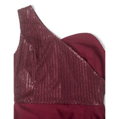 Wine Red Splicing Sequined One-shoulder Plus Size Evening Dress TQK311030-23