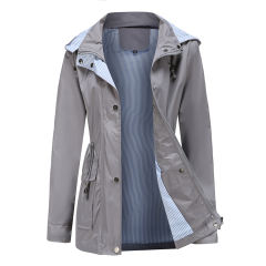 Gray Hooded Detachable Windproof Plus Size Windbreaker TQK280123-11