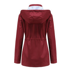 Wine Red Hooded Detachable Windproof Plus Size Windbreaker TQK280123-23