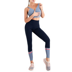Blue Shockproof Bra With Colorblock Yoga Pants TQE990214-5