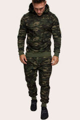 Men Camouflage Print & Drawstring Hoodie Tracksuit MC622017-9