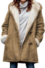Brown Long Sleeve Hooded Buttons Pockets Duffle Coat LC851918-17