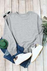 Gray Plain Crew Neck Pullover Sweatshirt