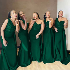 Green Splicing Sequined One-shoulder Plus Size Evening Dress TQK311030-9