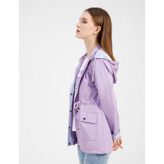 Light Purple Hooded Detachable Windproof Plus Size Windbreaker TQK280123-38