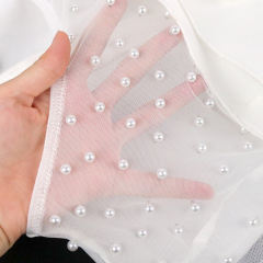 White Splicing Mesh Beading Peplum Style Evening Dress
