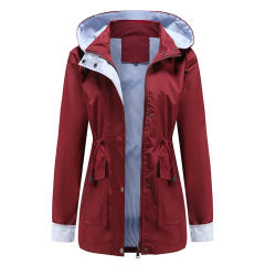 Wine Red Hooded Detachable Windproof Plus Size Windbreaker TQK280123-23