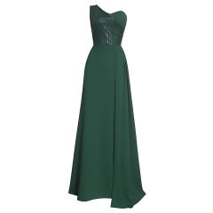 Green Splicing Sequined One-shoulder Plus Size Evening Dress TQK311030-9