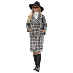 Yellow Plaid Double Breasted Woolen Long Coat TQK280115-7