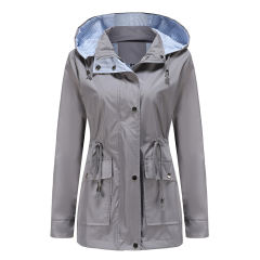 Gray Hooded Detachable Windproof Plus Size Windbreaker TQK280123-11
