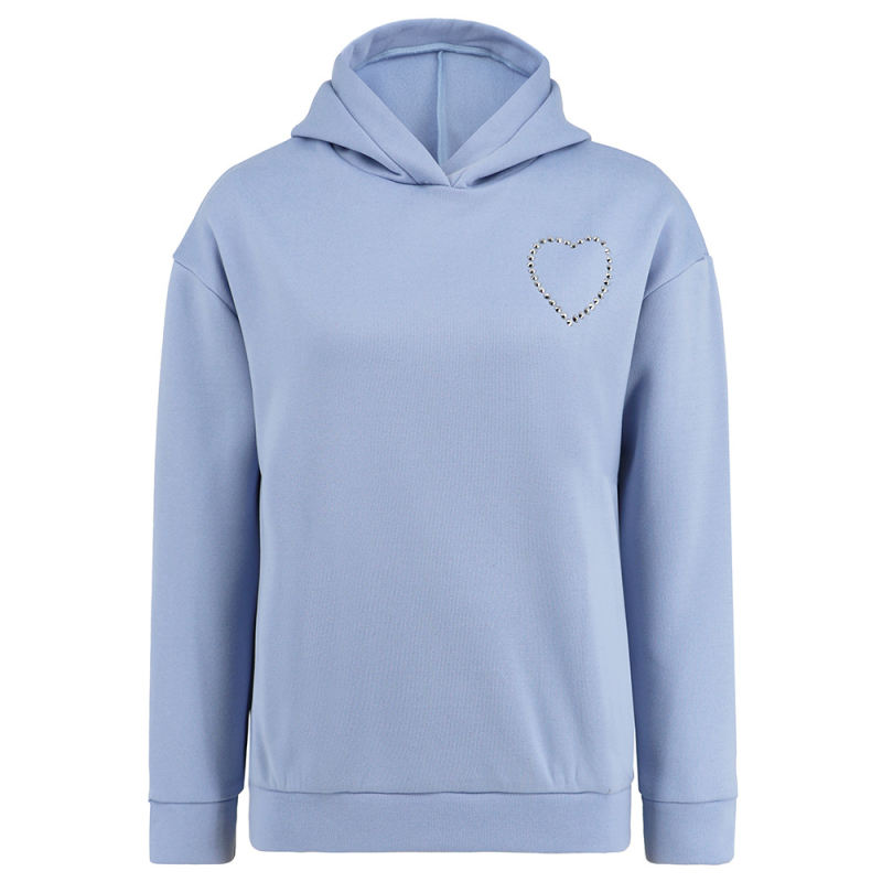 Blue Heart Rhinestone Back Cut-out Pullover Hoodie