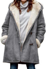 Gray Long Sleeve Hooded Buttons Pockets Duffle Coat LC851918-11