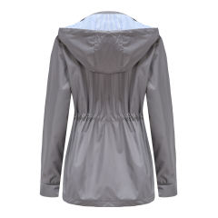 Gray Hooded Detachable Windproof Plus Size Windbreaker TQK280123-11