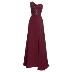 Wine Red Splicing Sequined One-shoulder Plus Size Evening Dress TQK311030-23