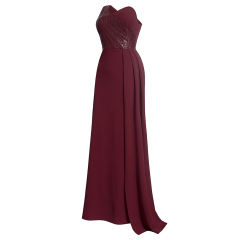 Wine Red Splicing Sequined One-shoulder Plus Size Evening Dress TQK311030-23