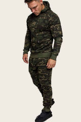 Men Camouflage Print & Drawstring Hoodie Tracksuit MC622017-9