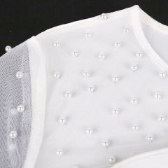 White Splicing Mesh Beading Peplum Style Evening Dress