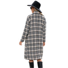 Yellow Plaid Double Breasted Woolen Long Coat TQK280115-7
