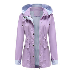 Light Purple Hooded Detachable Windproof Plus Size Windbreaker TQK280123-38