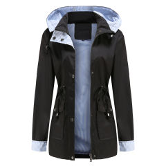 Black Hooded Detachable Windproof Plus Size Windbreaker TQK280123-2