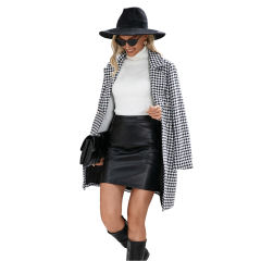 White Houndstooth Double Breasted Woolen Long Coat TQK280116-1