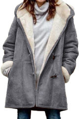 Gray Fleece Suede Mid-length Hooded Coat LC8511335-11