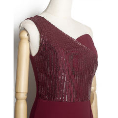 Wine Red Splicing Sequined One-shoulder Plus Size Evening Dress TQK311030-23