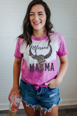 Rose Blessed MAMA Western Bull Graphic Bleached T Shirt LC25220311-6