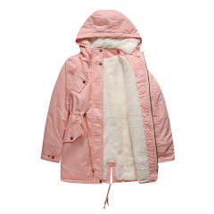 Pink Waist Drawstring Plush Hooded Thick Parka Coat TQK280127-10