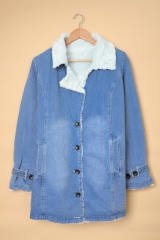 Sky Blue Lapel Collar Button Fleece Jacket LC8511336-4