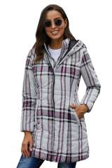 Gray Vintage Plaid Cotton Quilted Trench Coat LC85189-11