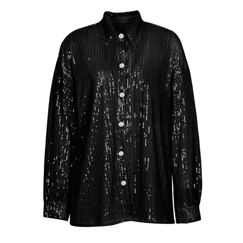 Black Sequined Shirt with Pant and Bra 3pcs Set TQF711062-2