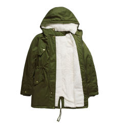 Army Green Waist Drawstring Plush Hooded Thick Parka Coat TQK280127-27