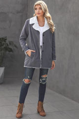 Gray Lapel Collar Button Fleece Jacket LC8511336-11