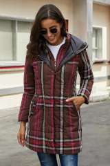 Brown Vintage Plaid Cotton Quilted Trench Coat LC85189-17