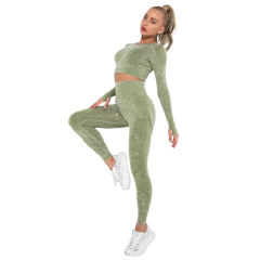 Army Green Nylon Seamless Long Sleeve Pant Yoga Set TQE91361-27