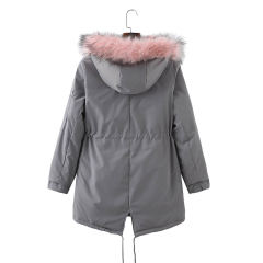 Gray Fur Collar Drawstring Waist Warm Hooded Parka Coat TQK280130-11