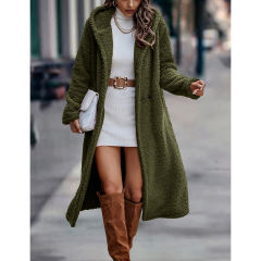 Army Green Open Front Long Sleeve Hooded Fleece Coat TQK280217-27