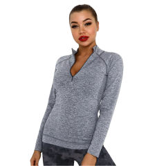 Dark Gray Quick Dry Zipper Knit Tight Yoga Tops TQE91363-23