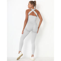 Light Gray Back-Criss Seamless Yoga One Piece Jumpsuit TQE91567-112