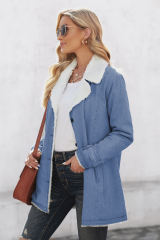 Sky Blue Lapel Collar Button Fleece Jacket LC8511336-4