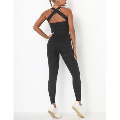 Black Back-Criss Seamless Yoga One Piece Jumpsuit TQE91567-2
